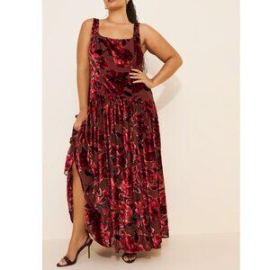 NWOT $298 HUTCH "THE RIDGE" VELVET BURNOUT MAXI DRESS IN BURGUNDY FLORAL SZ 24W